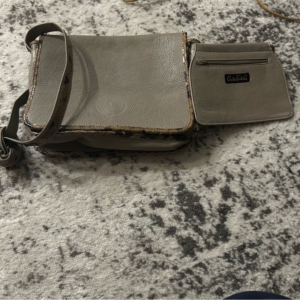 Vintage Carlos Falchi leather Shoulder bag w wallet sneakskin .